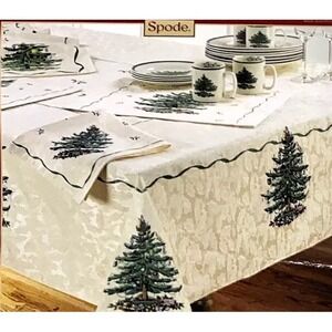 Spode Christmas Tree Santa Fabric Tablecloth 60" x 144" For Oblong & Oval Tables